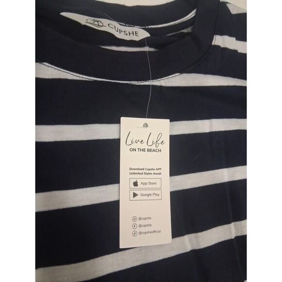 Cupshe Simply Me Striped Midi Dress Cinch Waist Large White Navy Beachwear - Picture 4 of 6